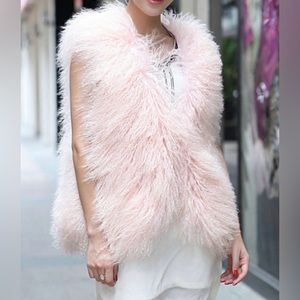 NWOT Fabulous Furs Faux Tibetan Mongolian Lamb Fur Vest in Palest Pink Lavender